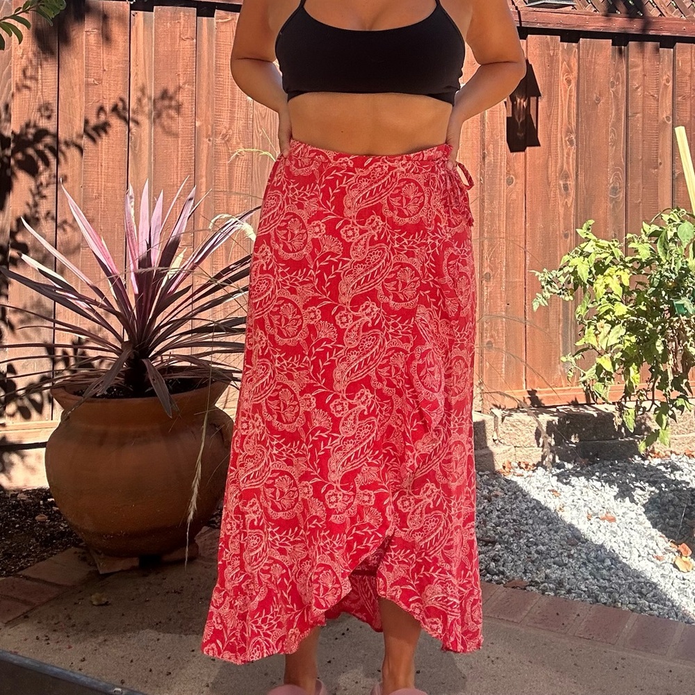 Red Paisley Maxi Wrap Skirt